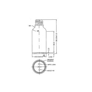 30 ml brun glas flaske - teknisk tegning