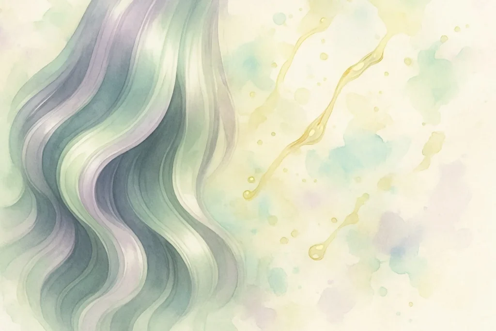 Blød glans hårlokker glider gennem olie