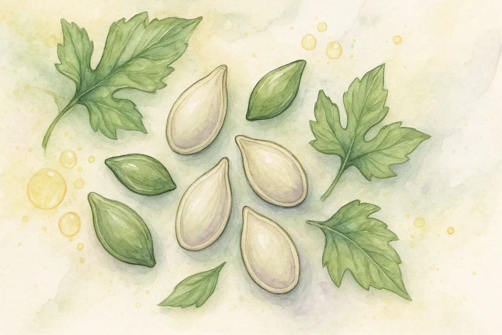 Naturlige ingredienser græskarkerner og blade