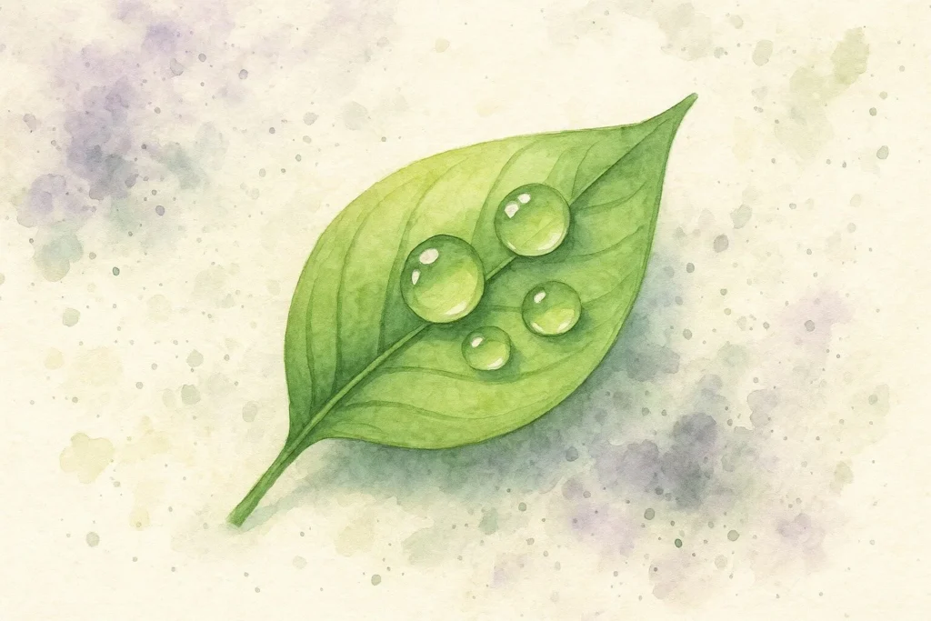 Oliedråber på urt eller blad