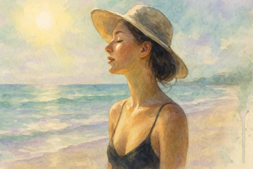 Solens varme glød på huden med naturlig olie