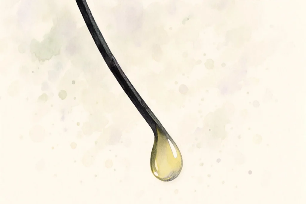 Blød dråbe olie på hårstrå