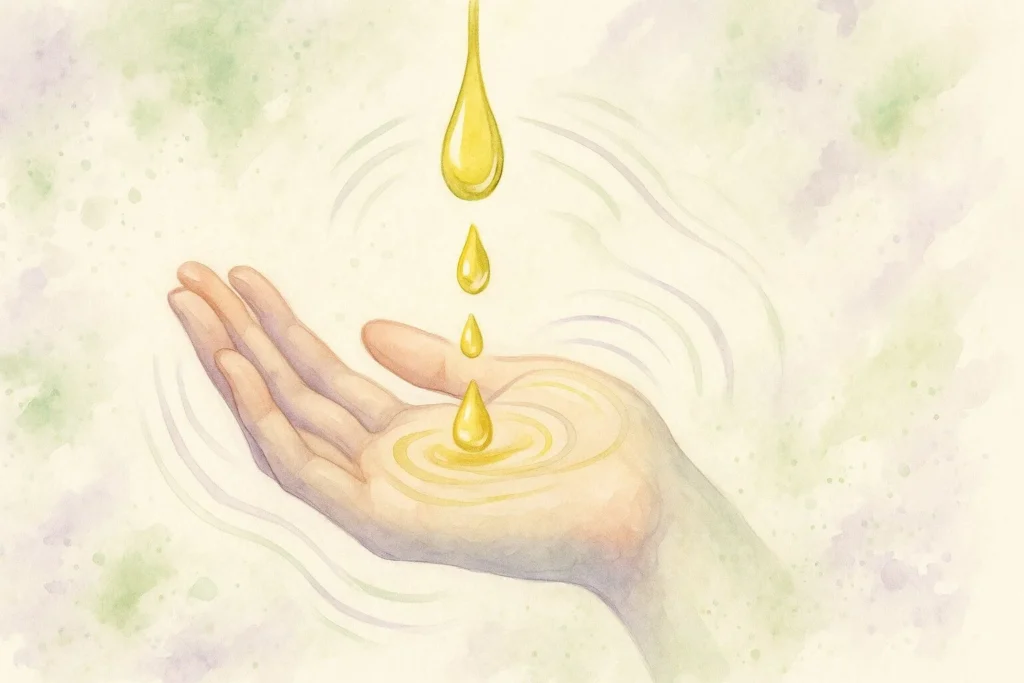 En hånd med få dråber vegetabilsk olie