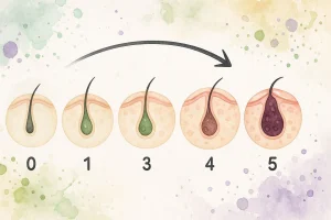 Comedogenicity rating fra ikke blokkeret til blokkeret porer