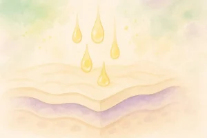 Hudens overflade i lag, hvor små oliedråber smelter ind i huden