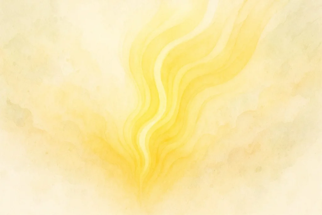 Energiflow i solar plexus området visualiseret som bløde, organiske lysstrømme i varme gule nuancer