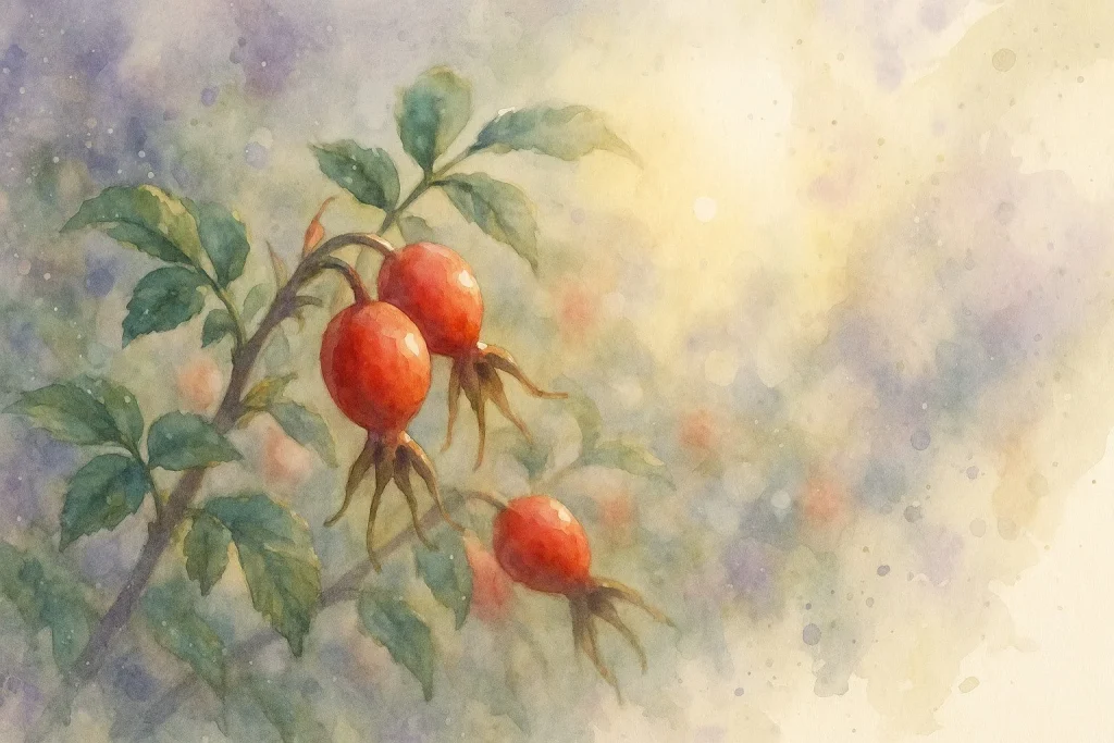 Hybenbuske i blødt morgenlys