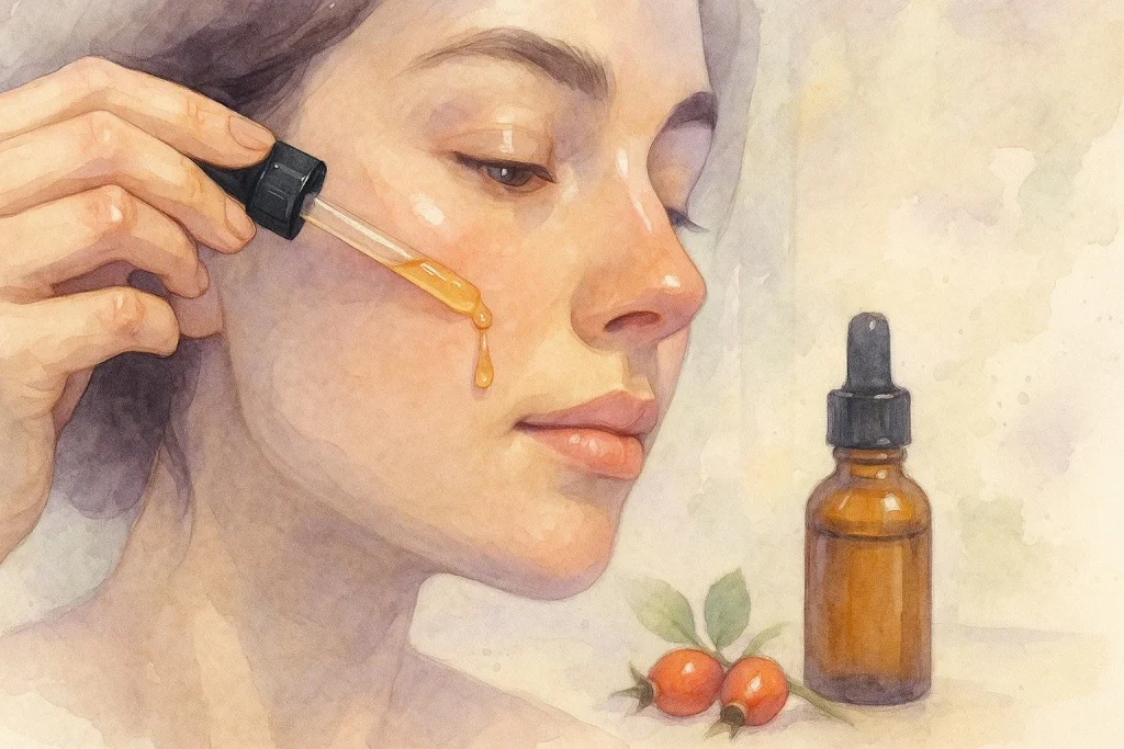 Hybenkerneolie på kinden