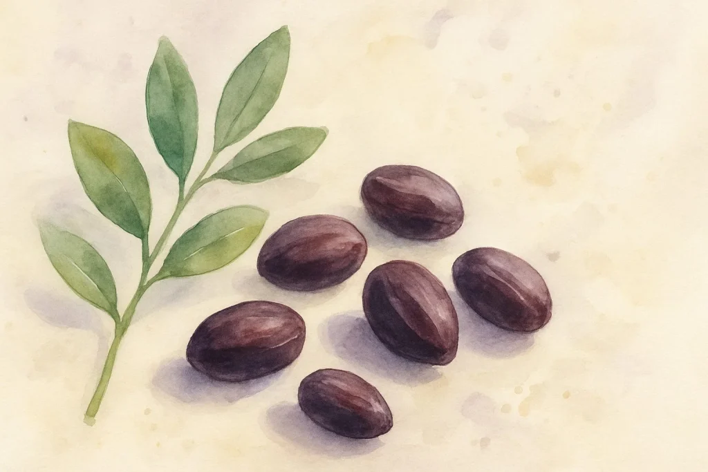 Jojobafrø og grønne blade