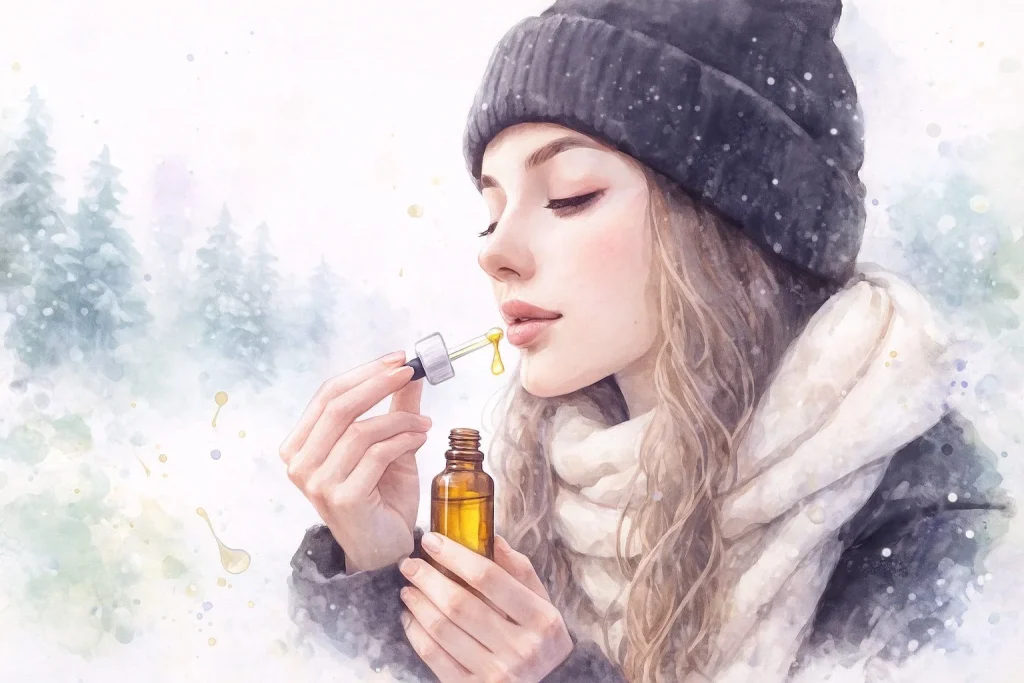 Kvinde påfører hybenolie til læberne