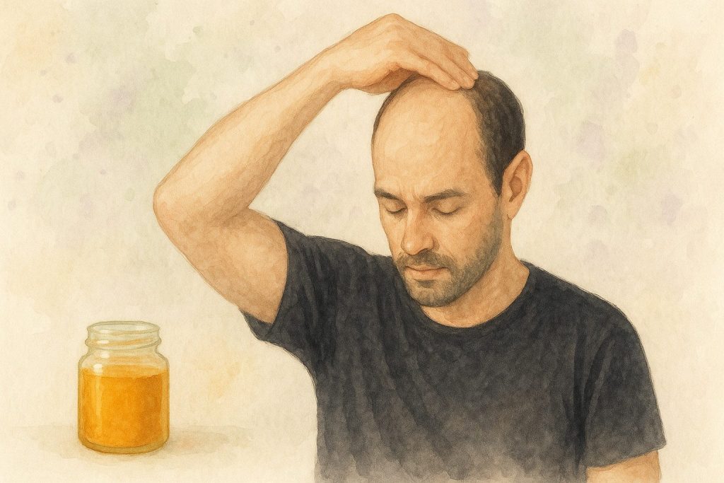 Mand der påfører batana olie til hovedbunden