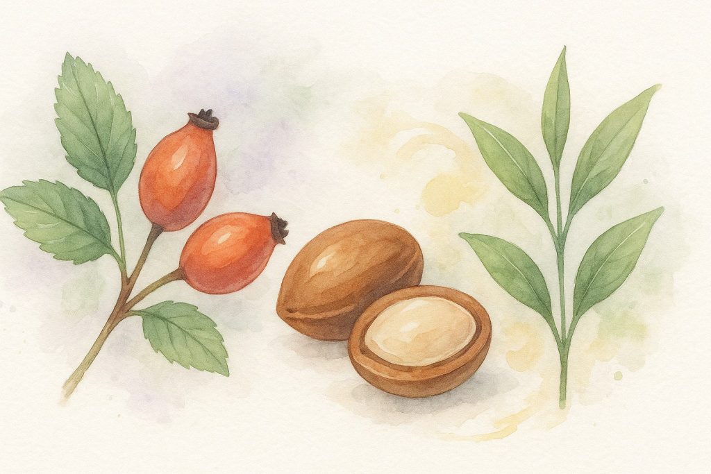 Naturlige ingredienser som hyben, argan og grøn te