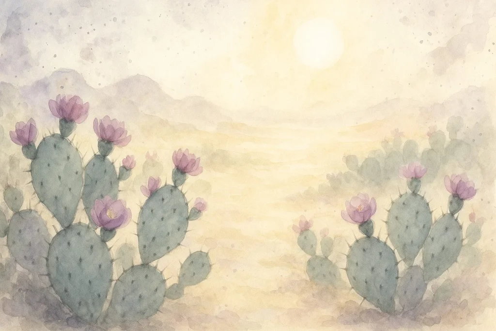 Solbelyst ørken med figenkaktus planter i blomst