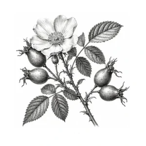 Hybenkerneolie – botanisk illustration