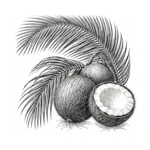 Kokosolie – botanisk illustration