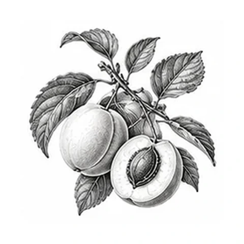 Abrikoskerneolie – botanisk illustration
