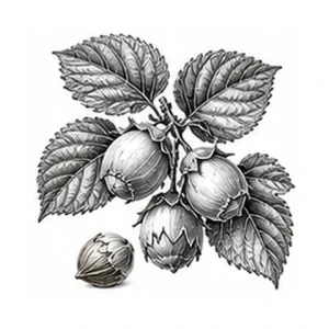 Hasselnøddeolie – botanisk illustration