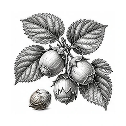 Hasselnøddeolie – botanisk illustration